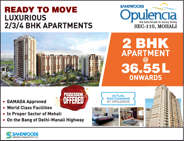 Ready to move in 2, 3 & 4 bhk apartments at Sandwoods Opulencia in Mohali Update